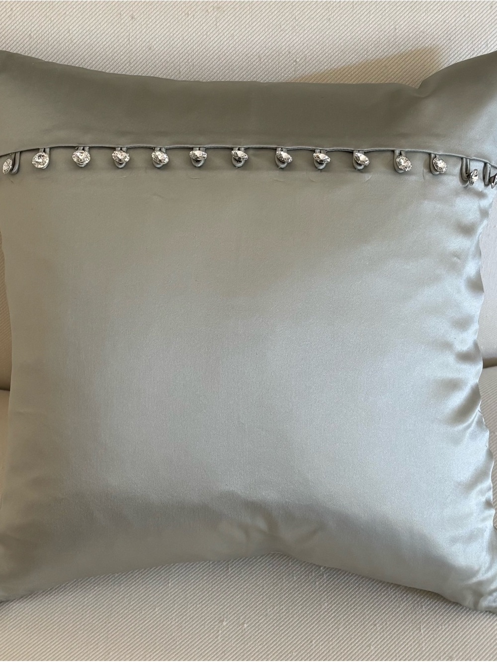 Ann Gish Moonstone Satin Decorative Pillow with Crystal Trim